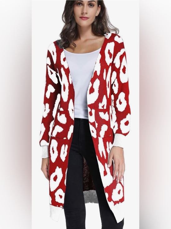 Sweaters - Leopard Print Open-Front Sweater Cardigan (M)